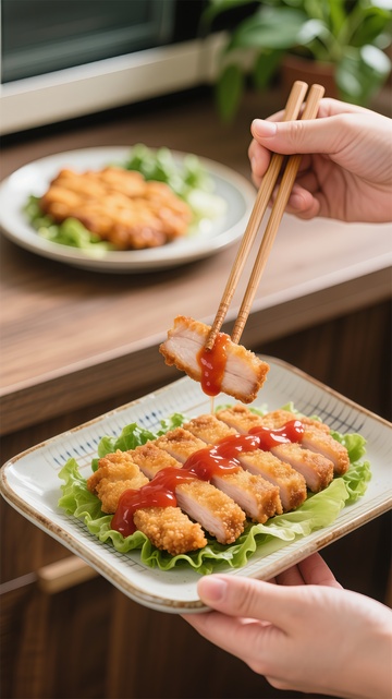 筷子夹鸡排美味画面