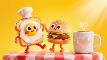 卡通美食欢乐场景插画