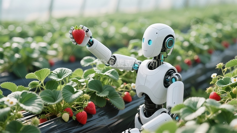 高清大图下载【趣麦麦图】未来农业机器人采摘草莓农村场景