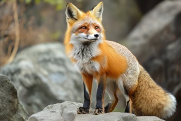 站在岩石上的一只野狐狸