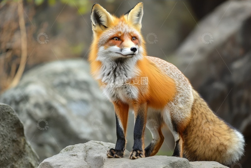 高清大图下载【趣麦麦图】站在岩石上的一只野狐狸