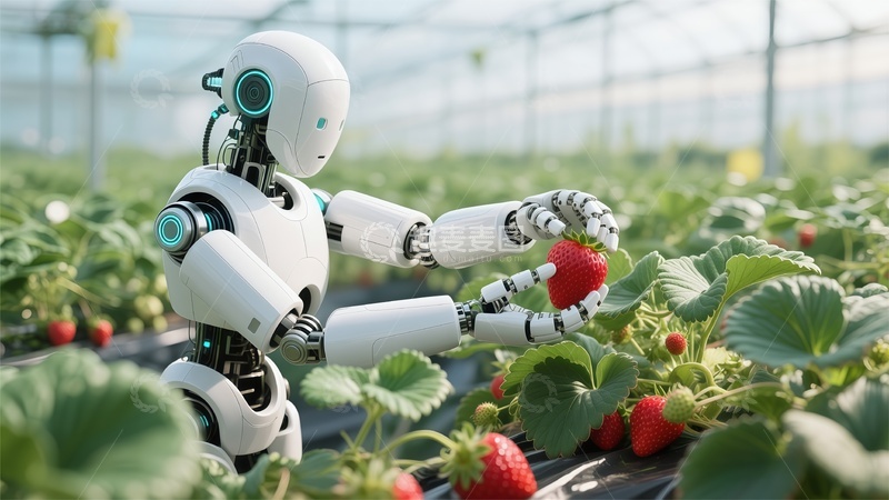 高清大图下载【趣麦麦图】智能农业机器人采摘草莓农场