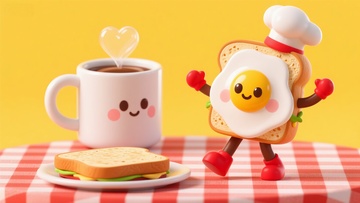 可爱卡通早餐食物场景