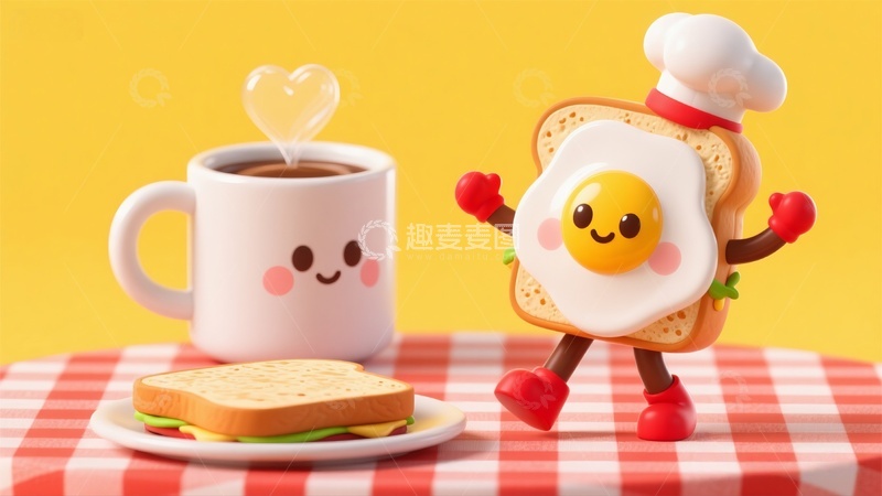 高清大图下载【趣麦麦图】可爱卡通早餐食物场景