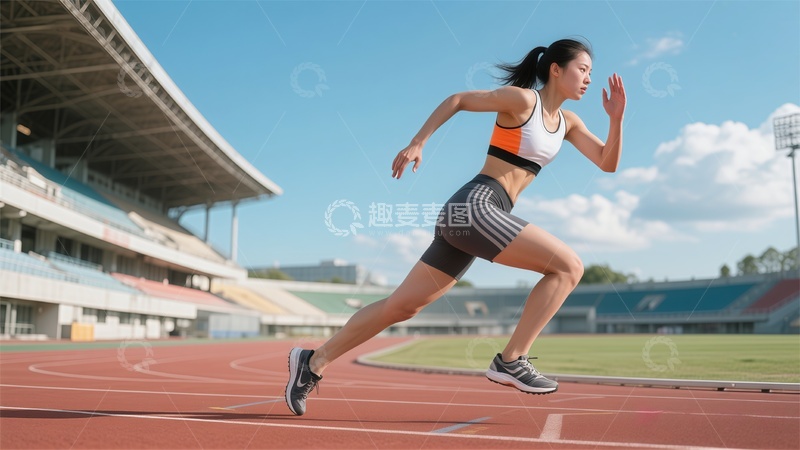 高清大图下载【趣麦麦图】体育场奔跑女运动员