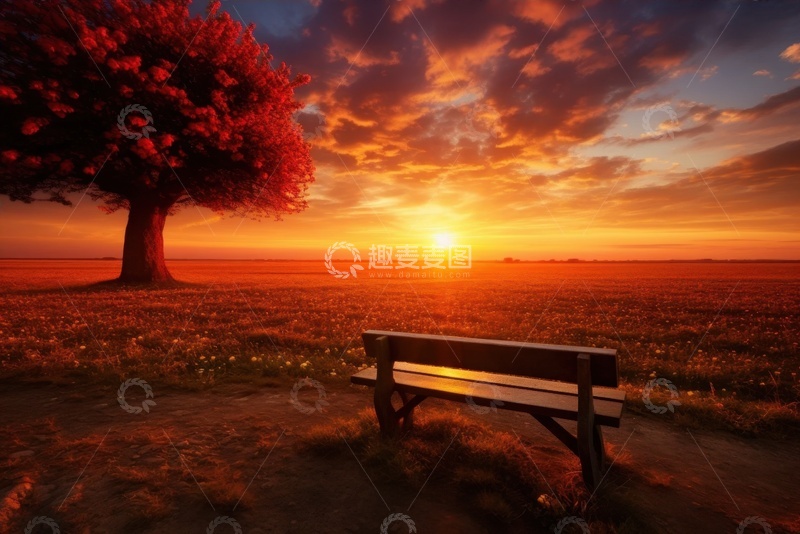 高清大图下载【趣麦麦图】夕阳落日座椅