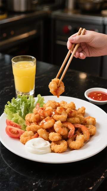 金黄炸虾美味佳肴