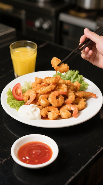 美味炸虾配橙汁