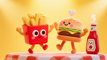 卡通快餐欢乐场景