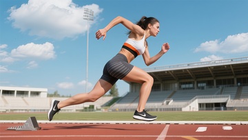 田径跑道上奔跑女运动员