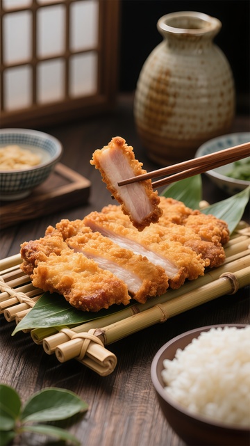 日式炸猪排配米饭美食摄影