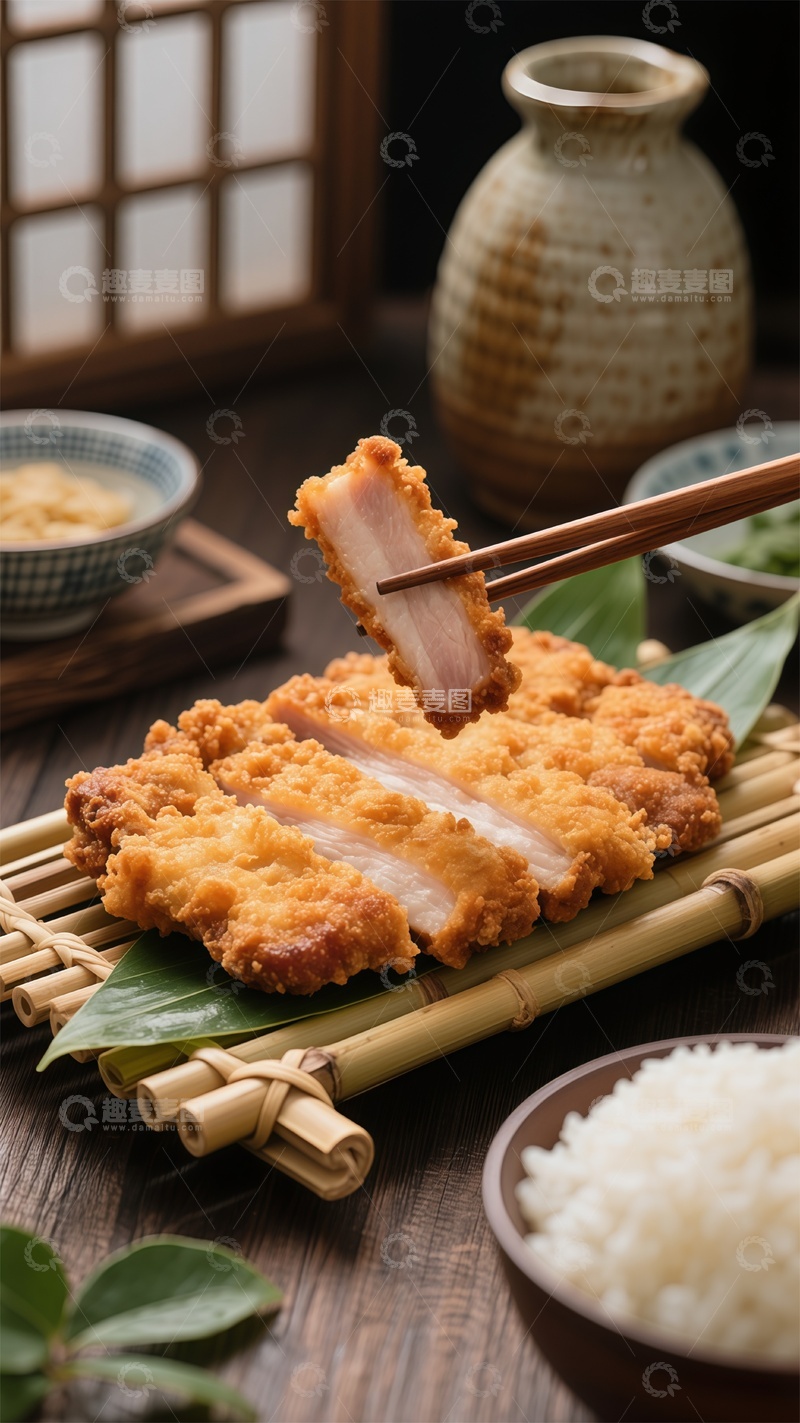 高清大图下载【趣麦麦图】日式炸猪排配米饭美食摄影