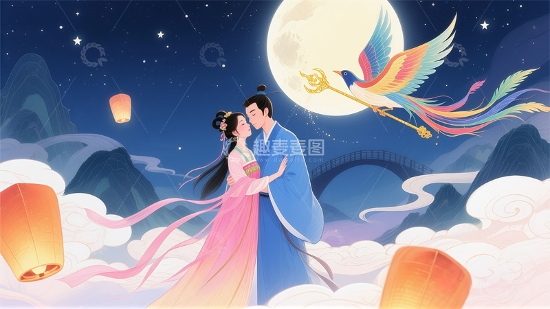 高清大图下载【趣麦麦图】古风浪漫七夕节插画