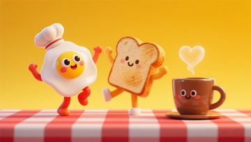 卡通早餐面包杯互动插画