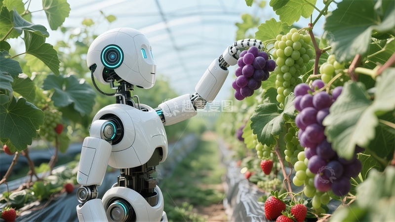 高清大图下载【趣麦麦图】智能农业机器人采摘葡萄场景
