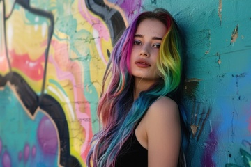 染着彩色头发的时尚女孩