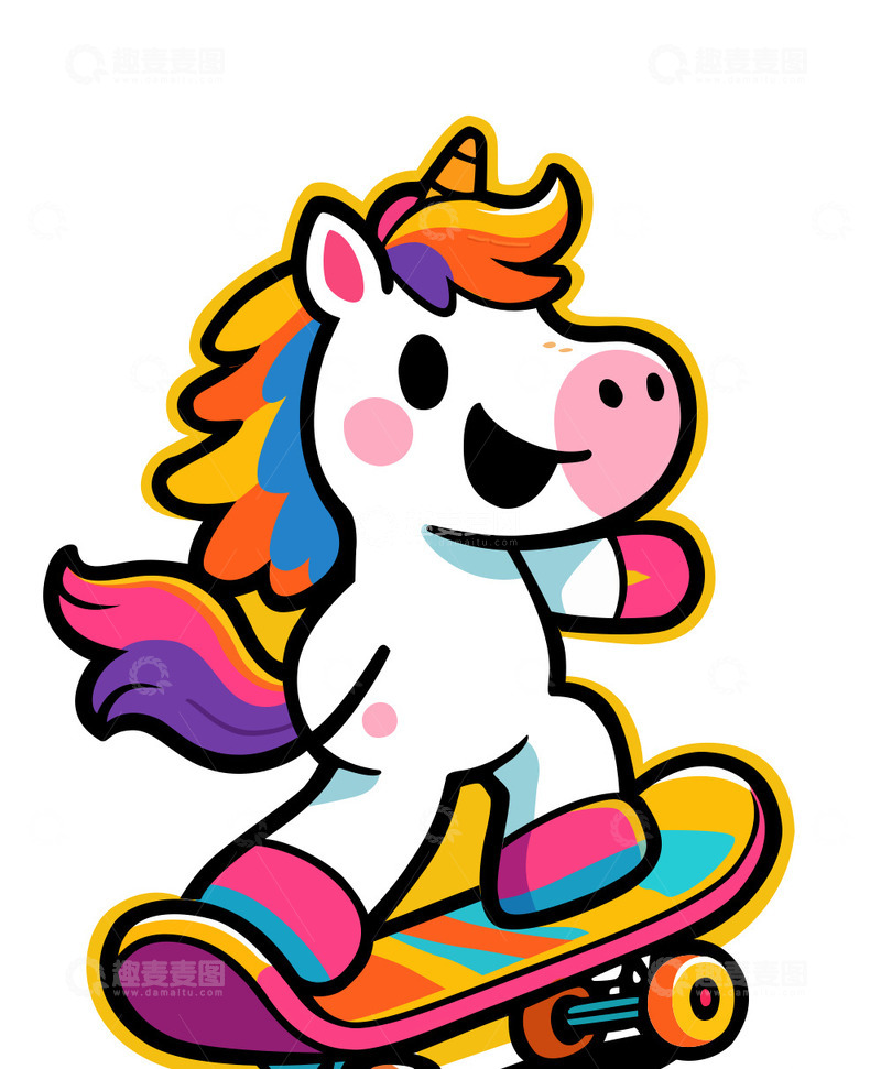 源文件下载【趣麦麦图】-Q版小马踩滑板涂鸦