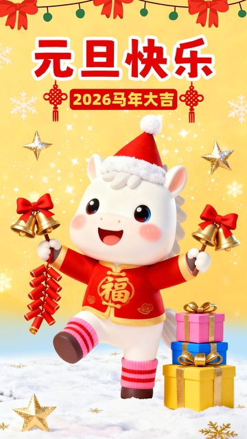 卡通马年元旦庆祝节日海报设计素材
