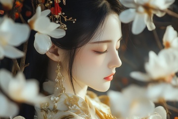 花丛中的女人摄影