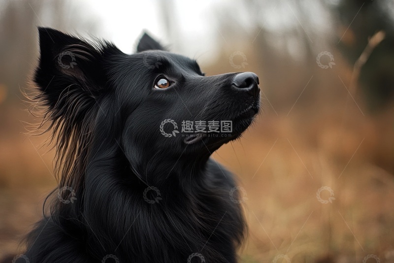 高清大图下载【趣麦麦图】森林里仰望天空的大黑狗