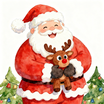 圣诞老人抱着麋鹿