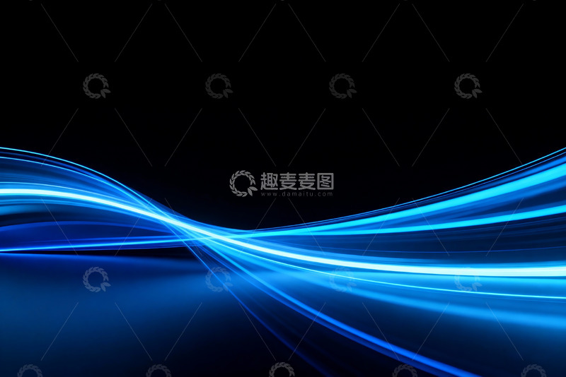 高清大图下载【趣麦麦图】-蓝色光带曲线抽象艺术设计素材