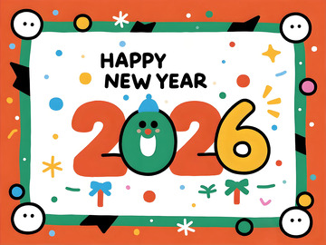 新年快乐2026卡通插画