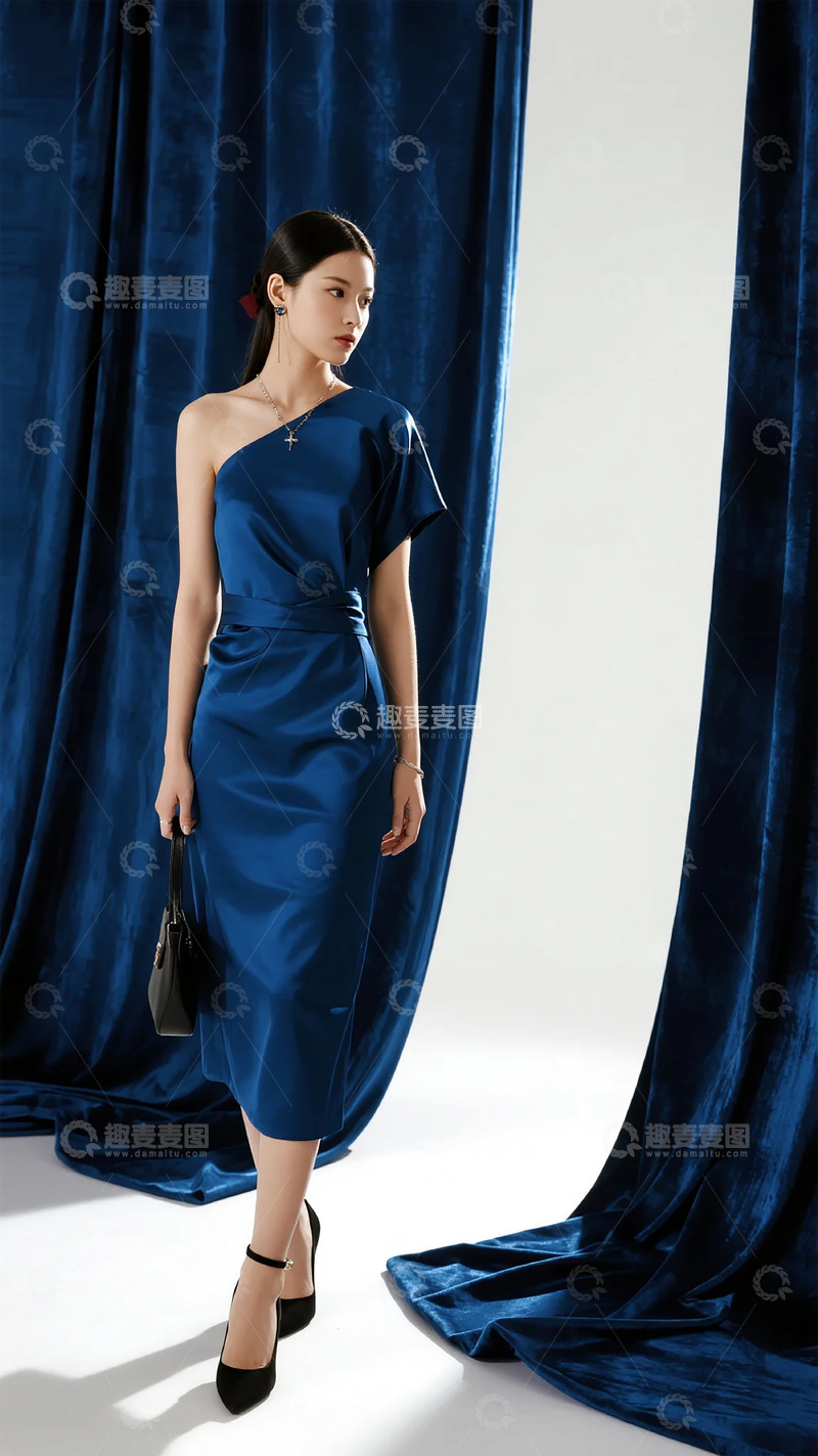 高清大图下载【趣麦麦图】优雅蓝裙女性摄影