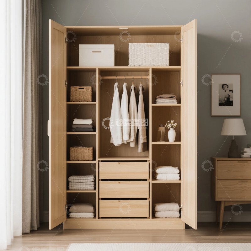 高清大图下载【趣麦麦图】北欧风格实木衣柜家居收纳设计