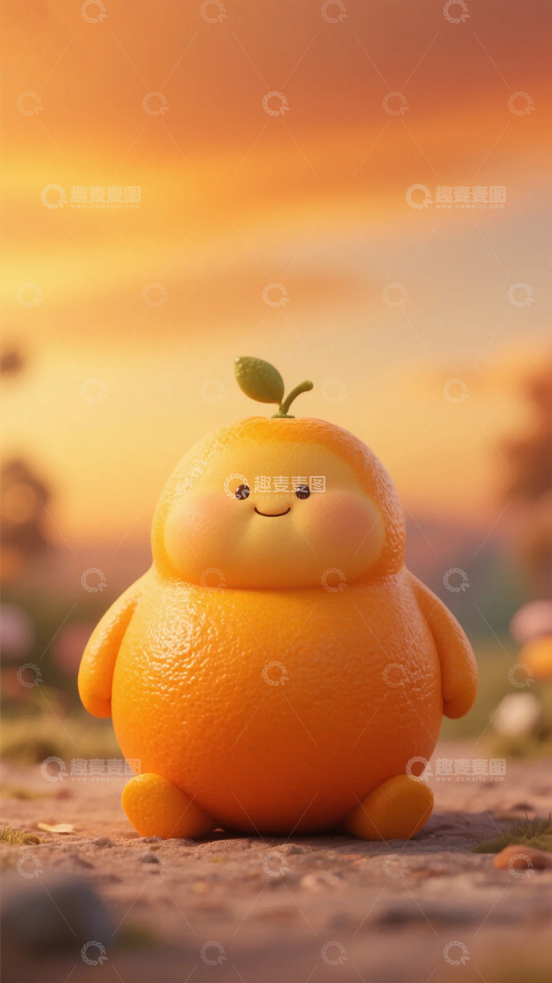 高清大图下载【趣麦麦图】可爱橙子玩偶夕阳背景摄影