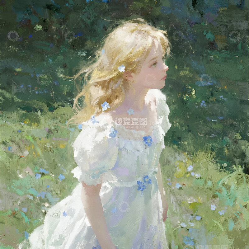 高清大图下载【趣麦麦图】油画风少女花园写真艺术图片