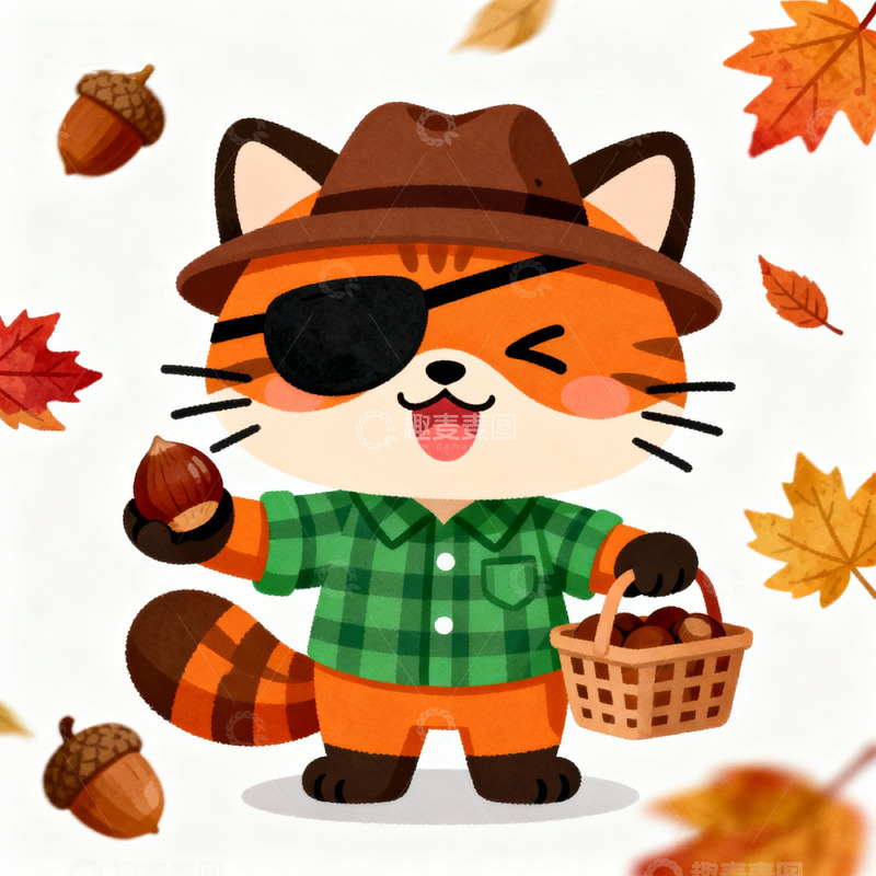 高清大图下载【趣麦麦图】卡通秋季小熊猫插画