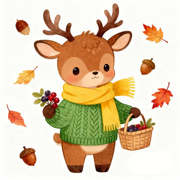 卡通小鹿秋日插画