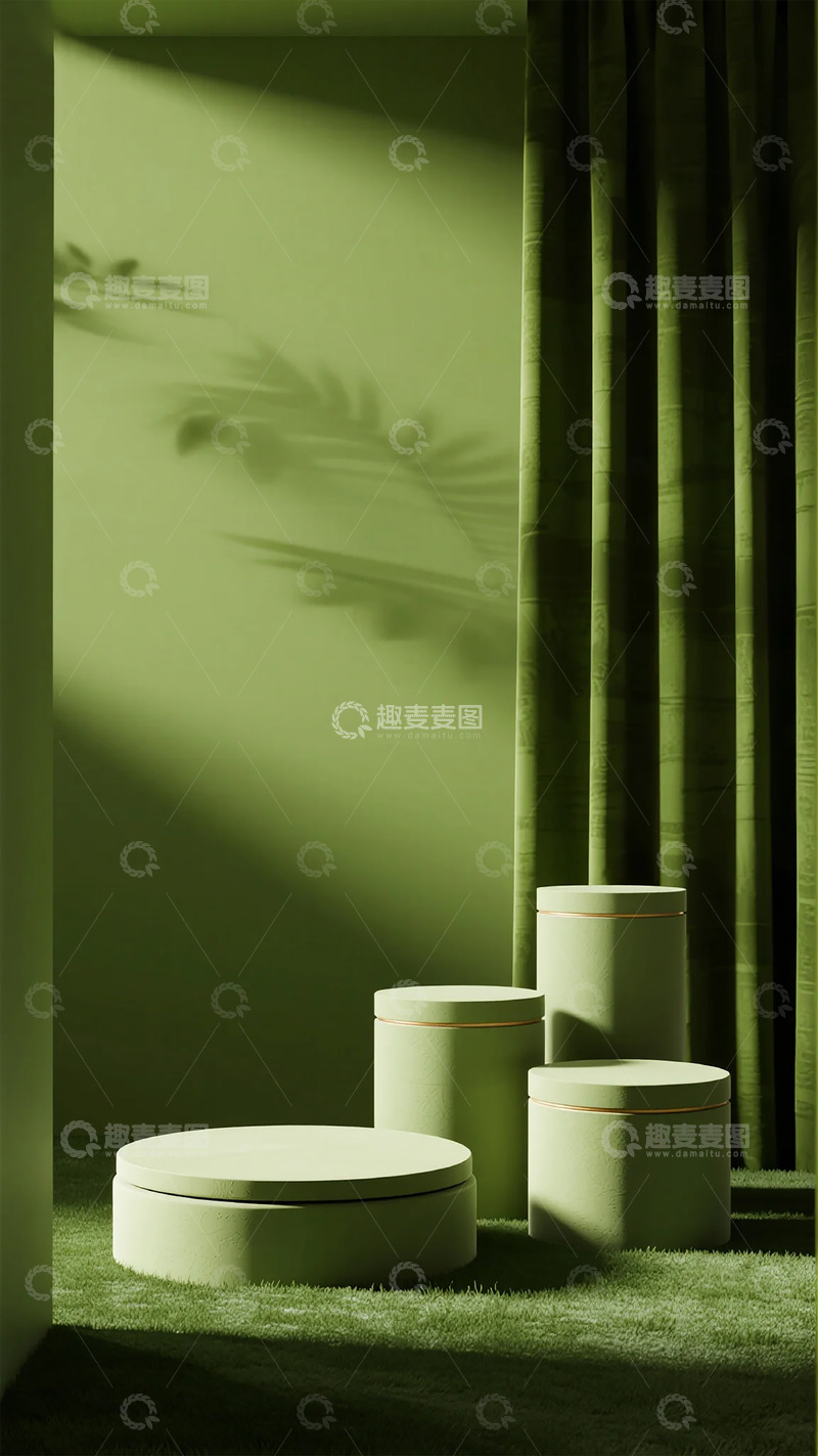 高清大图下载【趣麦麦图】绿色简约舞台场景设计素材
