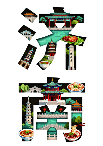 济南古城美食文化插画设计