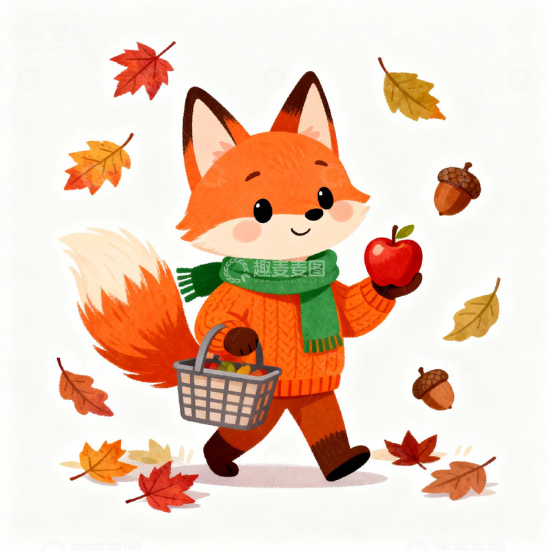 高清大图下载【趣麦麦图】卡通秋季狐狸插画素材