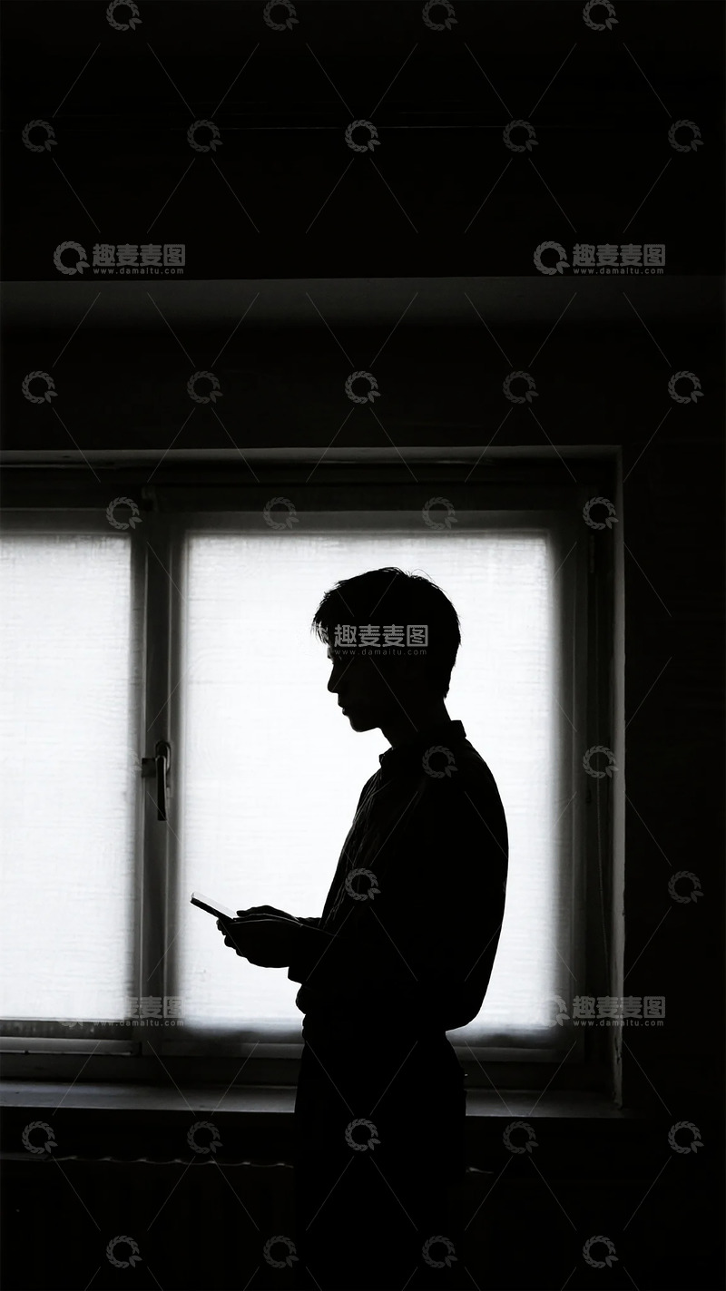 高清大图下载【趣麦麦图】剪影风格室内人物手机照