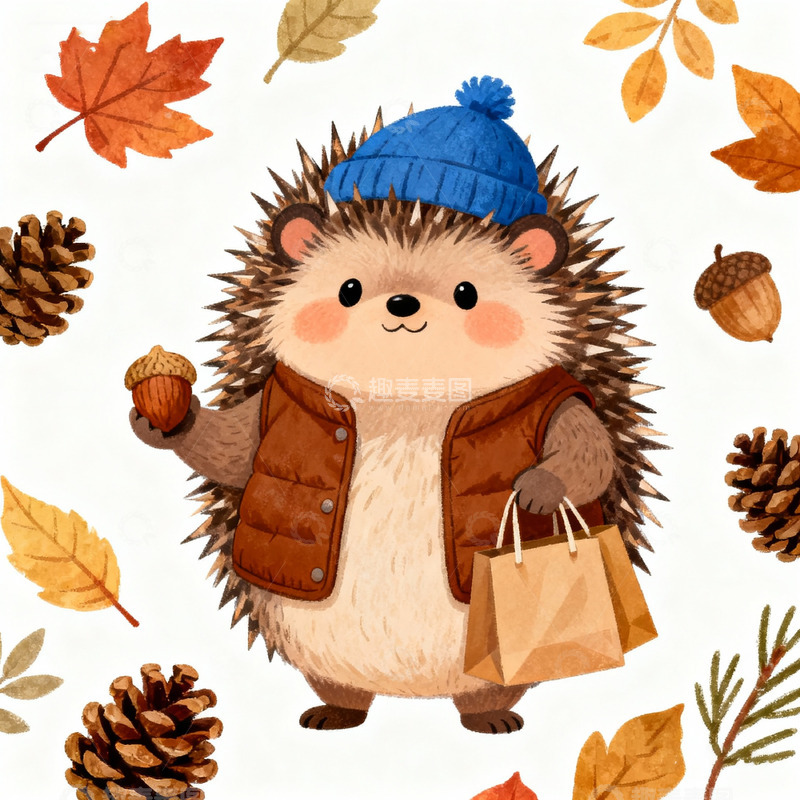 高清大图下载【趣麦麦图】秋日刺猬卡通插画