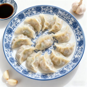青花瓷盘蒸饺美食摄影