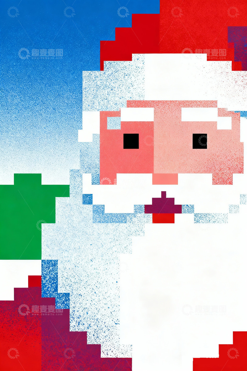 高清大图下载【趣麦麦图】抽象极简像素圣诞老人8