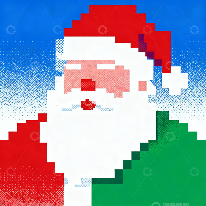 高清大图下载【趣麦麦图】抽象极简像素圣诞老人