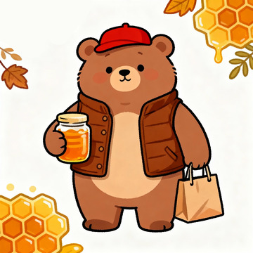 卡通熊秋季蜂蜜购物插画