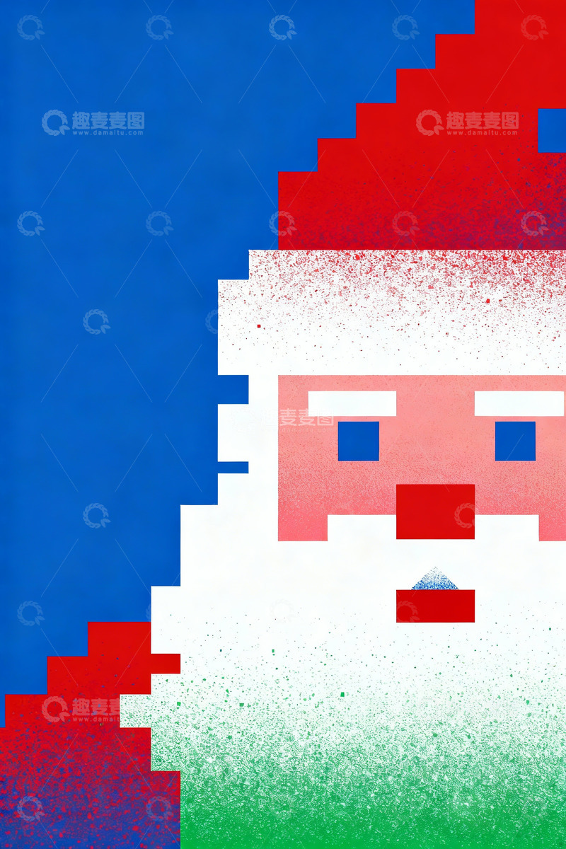 高清大图下载【趣麦麦图】抽象极简像素圣诞老人4