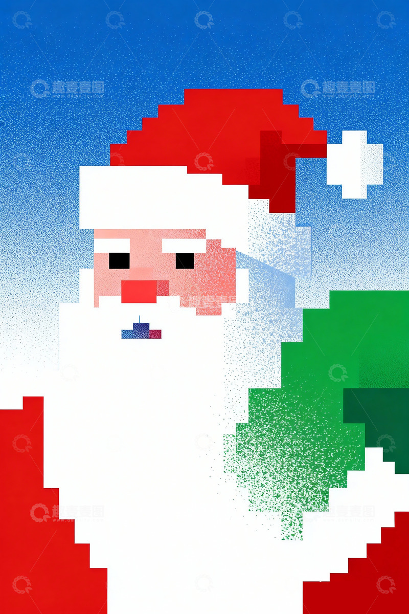 高清大图下载【趣麦麦图】抽象极简像素圣诞老人9