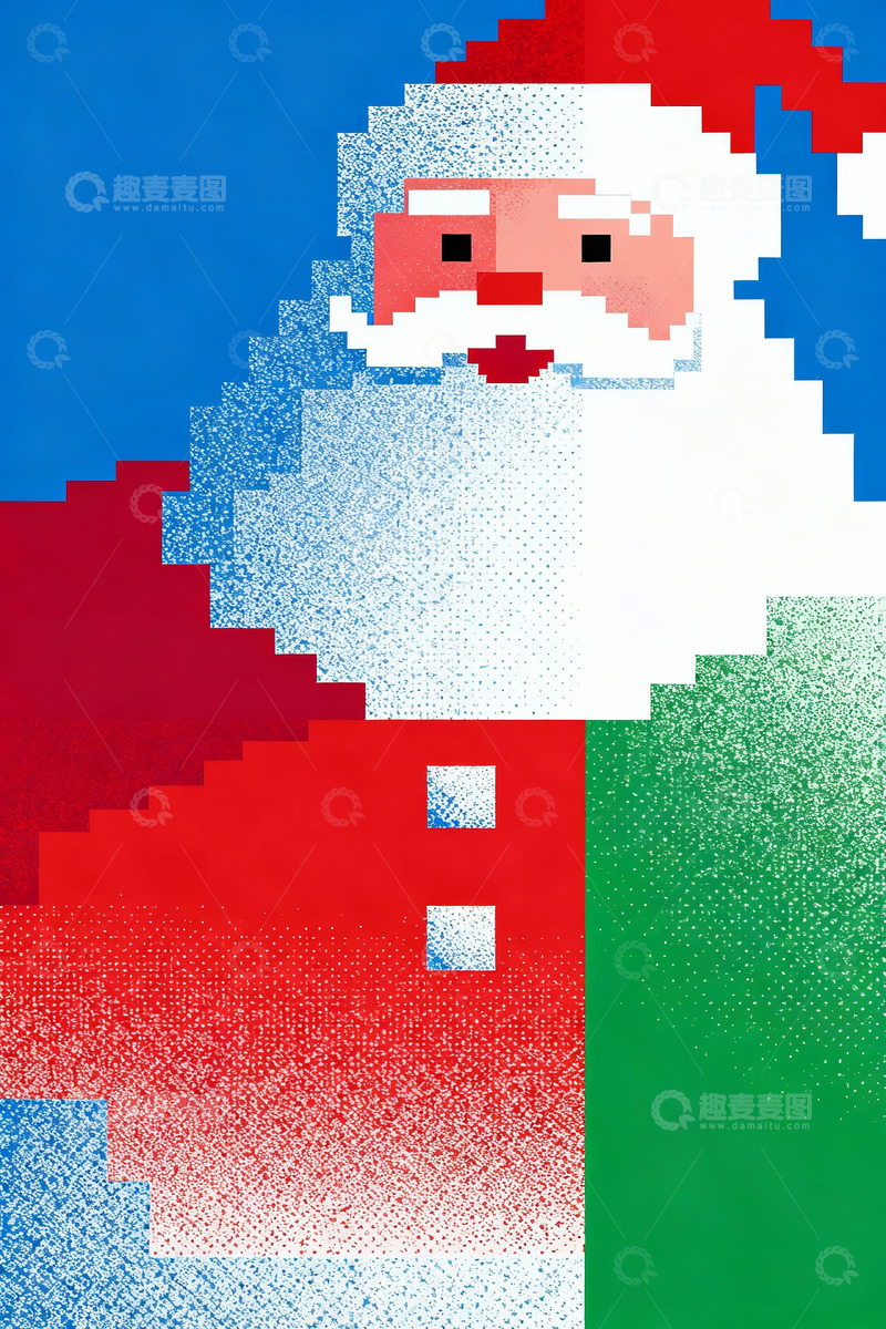 高清大图下载【趣麦麦图】抽象极简像素圣诞老人7