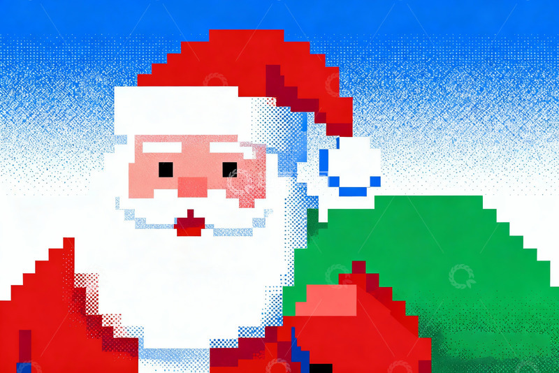 高清大图下载【趣麦麦图】抽象极简像素圣诞老人6