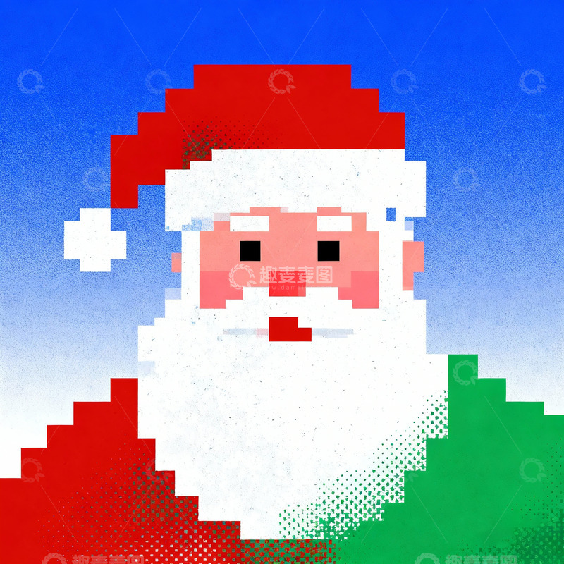高清大图下载【趣麦麦图】抽象极简像素圣诞老人2