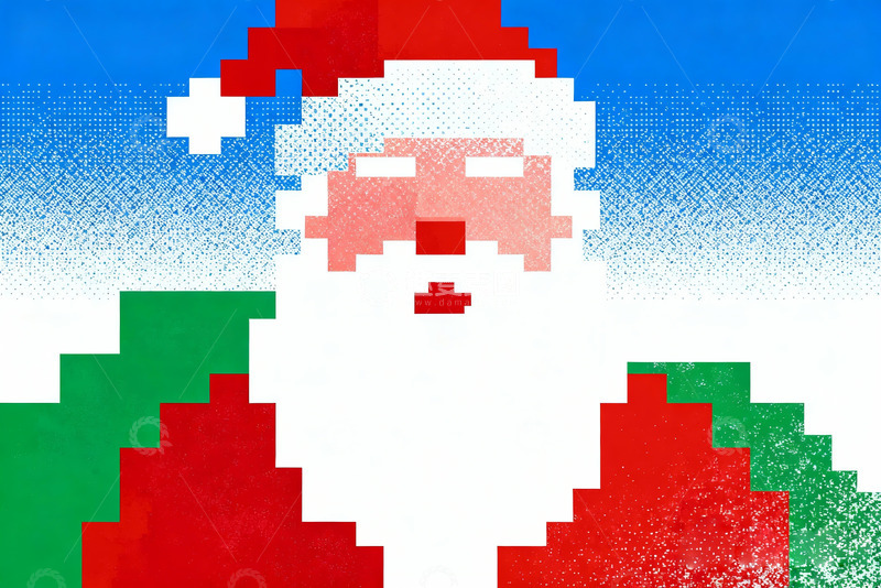 高清大图下载【趣麦麦图】抽象极简像素圣诞老人1