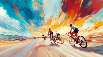 油画风骑行比赛场景