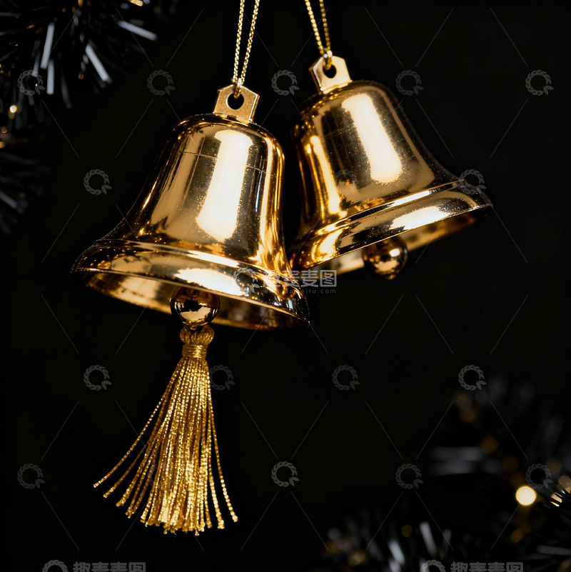 高清大图下载【趣麦麦图】金色圣诞铃铛装饰
